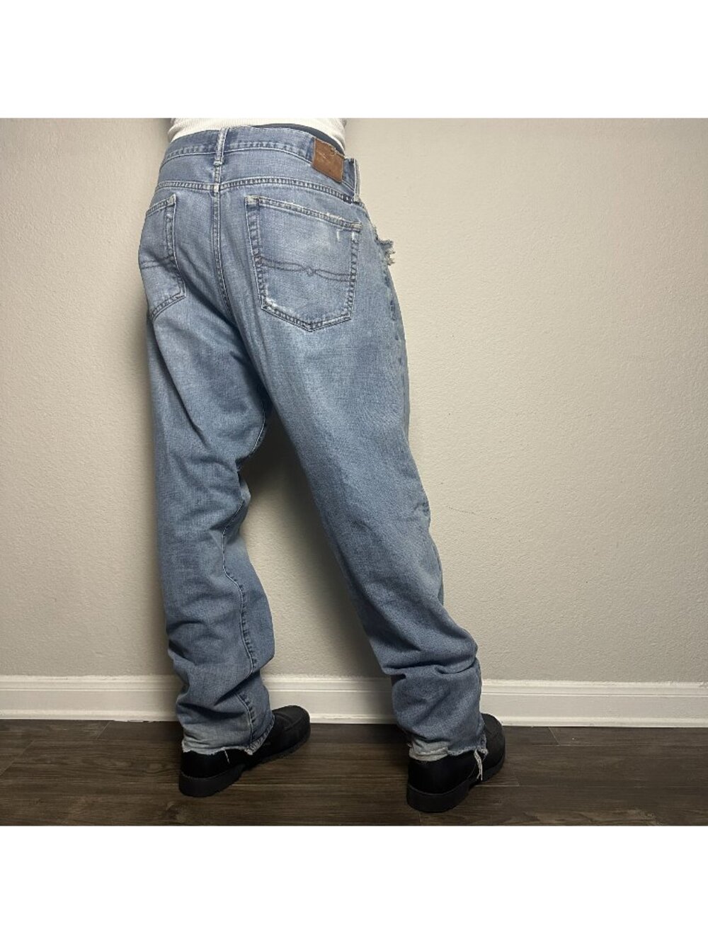 Lucky Brand Western Denim Jean Pant Men 38x34 Distressed Baggy Skater Fit Blue